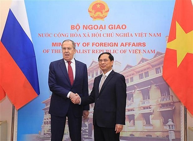 Foreign Minister Bui Thanh Son (R) and his Russian counterpart Sergey Lavrov. (Photo: VNA) 