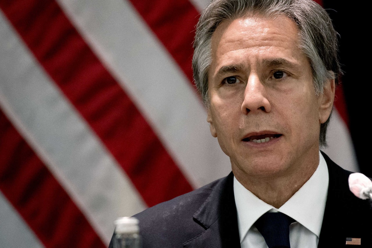 US Secretary of State Antony Blinken speaks during a meeting at the G-20 Foreign Ministers Summit in Nusa Dua, on Indonesia's resort island of Bali, on July 8. (Stefani Reynolds/AFP/Getty Images)