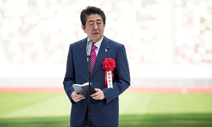 Japan's former Prime Minister Shinzo Abe attends the construction completion ceremony of the New National Stadium on December 15, 2019 in Tokyo, Japan. Photo by Reuters/Tomohiro Ohsumi