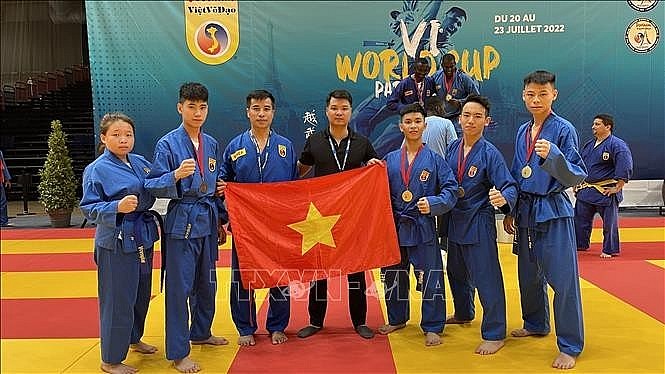 The Vietnamese delegation attended the final round of the 6th Vovinam-Viet Vo Dao World Championship in France. Photo: VNA