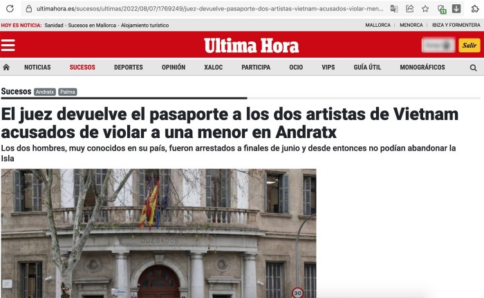 Screenshot of the Ultima Hora newspaper