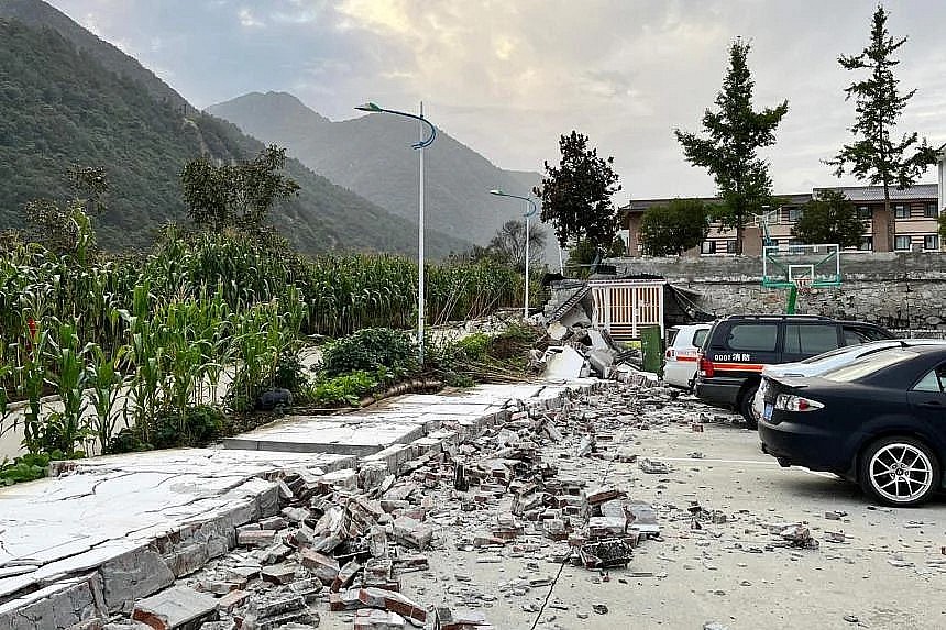 The aftermath of a 6.6-magnitude earthquake in Hailuogou, China's southwestern Sichuan province on Sept 5, 2022. PHOTO: AFP