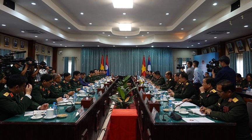 Meeting with Minister of National Defence of the Lao People's Democratic Republic General Chansamone Chanyalath. Photo: PANO