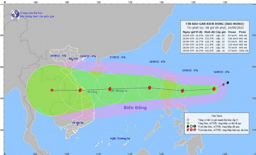 Typhoon Noru is forecast to pound the central region of Vietnam on September 28.