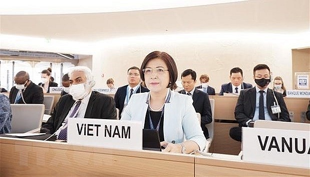 Ambassador Le Thi Tuyet Mai, head of the Permanent Mission of Vietnam to the United Nations (UN), WTO and other international organisations in Geneva, attends the 51st session of the United Nations Human Rights Council. (Photo by VNA)