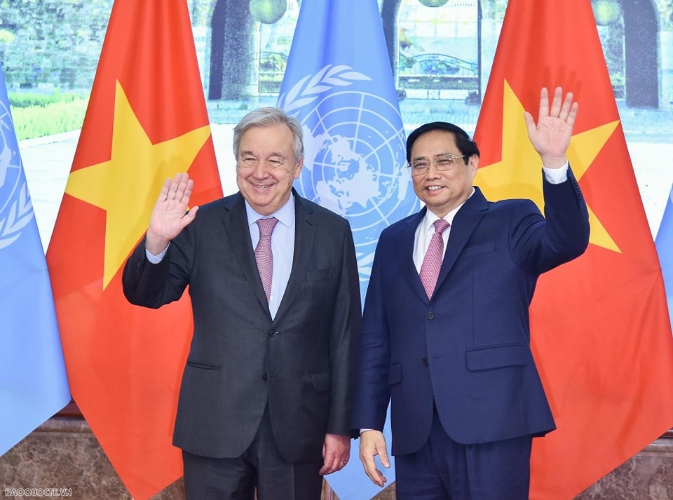 United Nations Secretary-General António Guterres meeting with Prime Minister Pham Minh Chinh. Source: baoquocte.vn