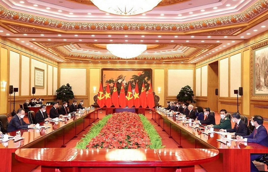 An overview of the Vietnam - China talks in Beijing on October 31. (Photo: VNA)