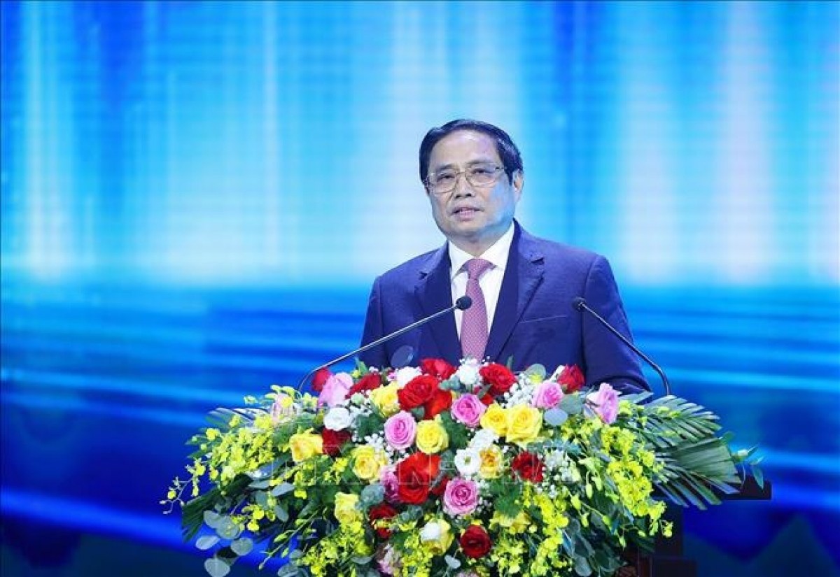 Prime Minister Pham Minh Chinh delivered a speech at the event. (Photo: Thoi Dai)