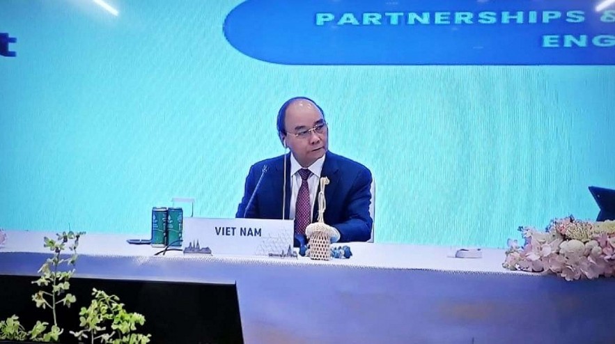 State President Nguyen Xuan Phuc of Vietnam at the opening ceremony of the APEC summit 2022 in Bangkok, Thailand, on November 18.