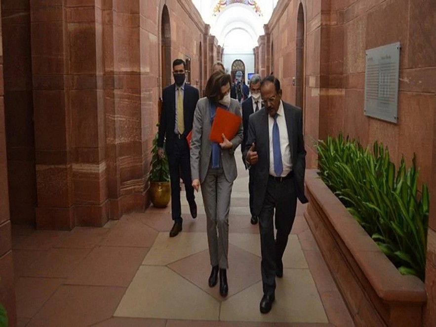 NSA Ajit Doval with French Defence Minister Florence Parly. (Photo Credit - Twitter/Emmanuel Lenain). Image Credit: ANI