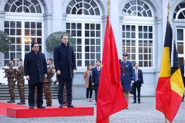 At the welcome ceremony for the Vietnamese leader. Photo: VNA