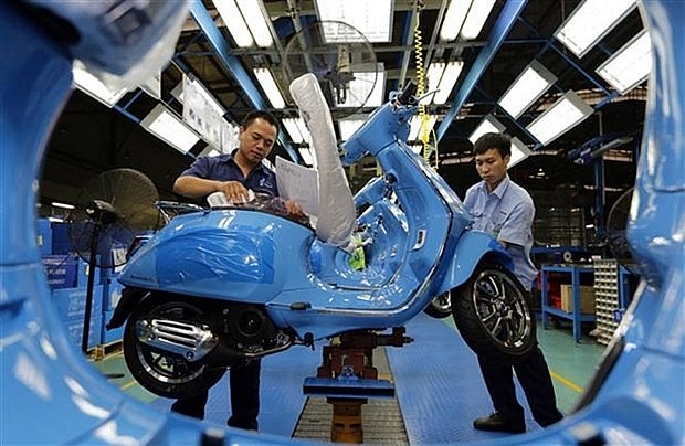 Motorbike production line of Piaggio Vietnam's factory in Binh Xuyen Industrial Park, Vinh Phuc Province. (Photo: VNA)