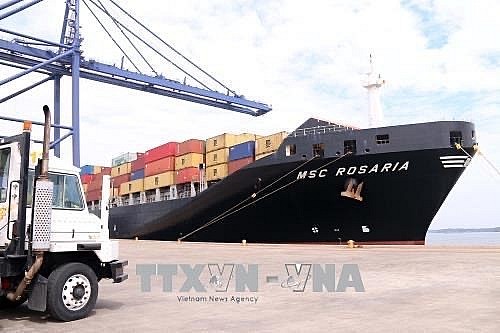 First container ship arrives at SSIT. Photo: VNA