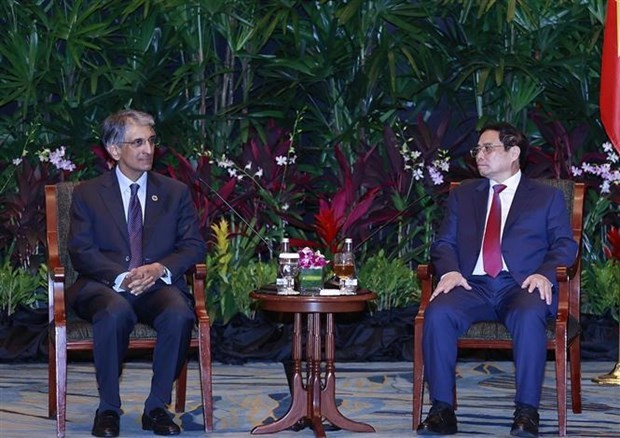 PM Pham Minh Chinh (R) receives Dilhan Pillay Sandrasegara, CEO of Temasek Holdings. Photo: VNA