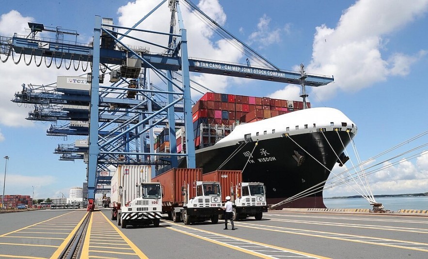 Container trucks at the Tan Cang – Cai Mep International Terminal. Photo: VNA