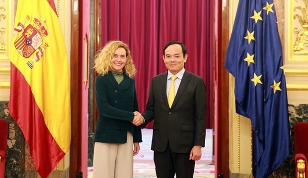 Deputy PM Tran Luu Quang (R) meets with President of the Congress of Deputies of Spain Meritxell Batet in Madrid on March 1. Photo: VGP