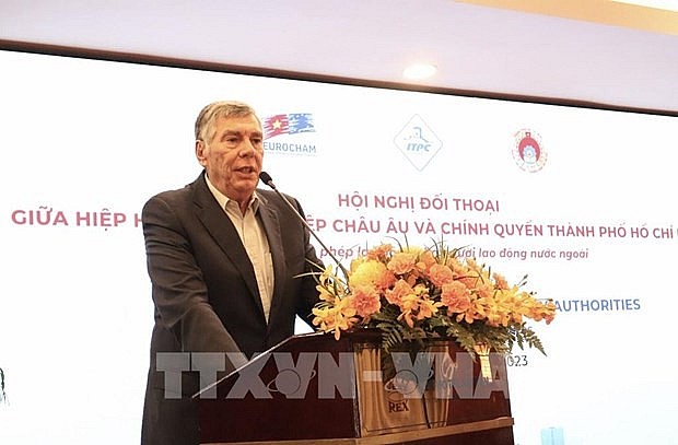 Alain Cany, Chairman of the European Chamber of Commerce in Vietnam (EuroCham) speaks at the event. (Photo: VNA)