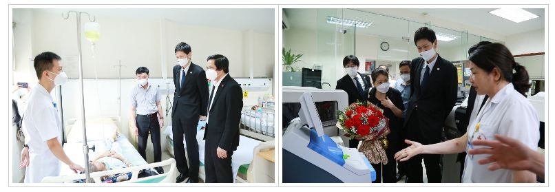 First Secretary of the Japanese Embassy in Vietnam Sasaki Shohei and representatives of units visited the medical equipment sponsored by the Japanese Government this time. Source: National Institute of Haematology and Blood Transfusions