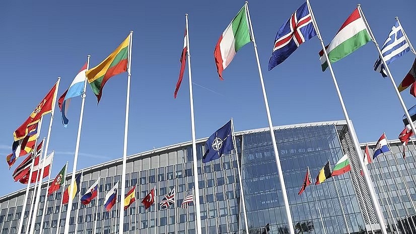 Flags Of Member Nations Flap In The Wind Outside NATO Headquarters. Photo: AP/PTI
