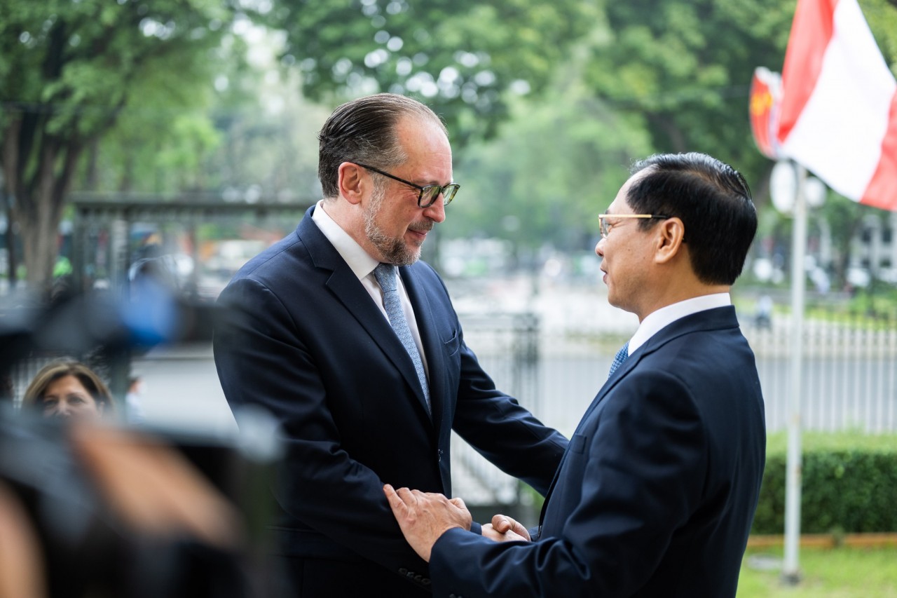 Minister of Foreign Affairs Bui Thanh Son (R) and his Austrian counterpart Alexander Schallenberg.