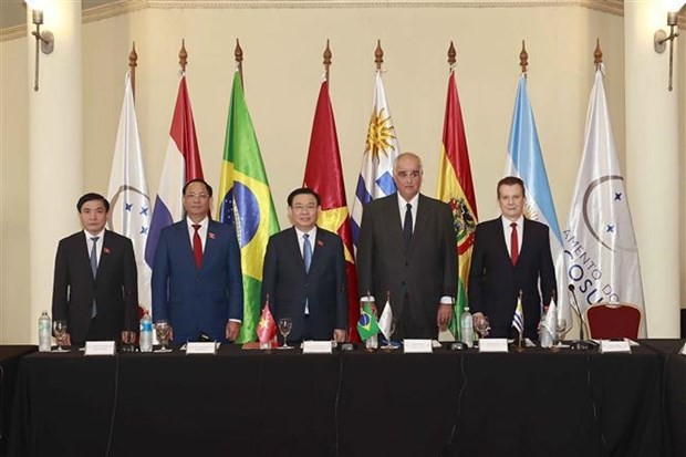 NA Chairman Vuong Dinh Hue (middle) and other delegates in a group photo. Source: VNA