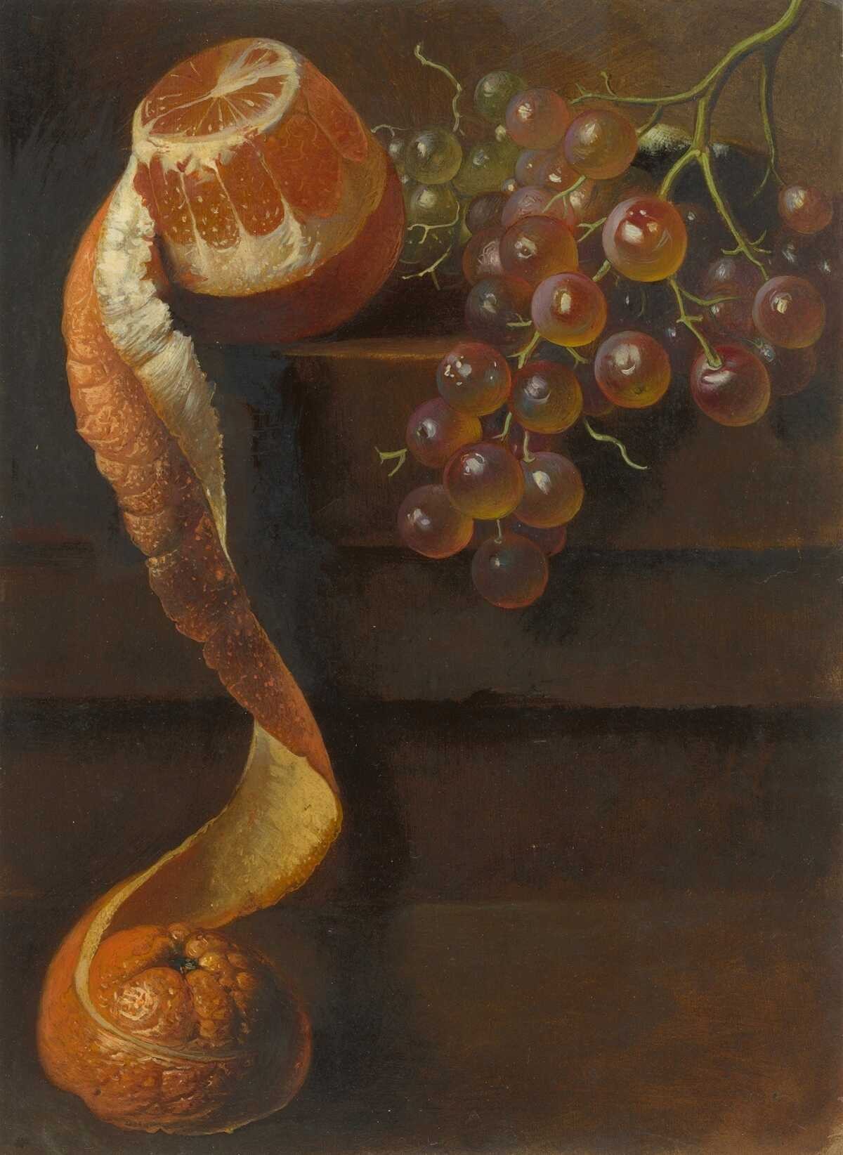 Still Life with Peeled Orange and Bunch of Grapes - Albertus Steenbergen. Photo: Fine Art America