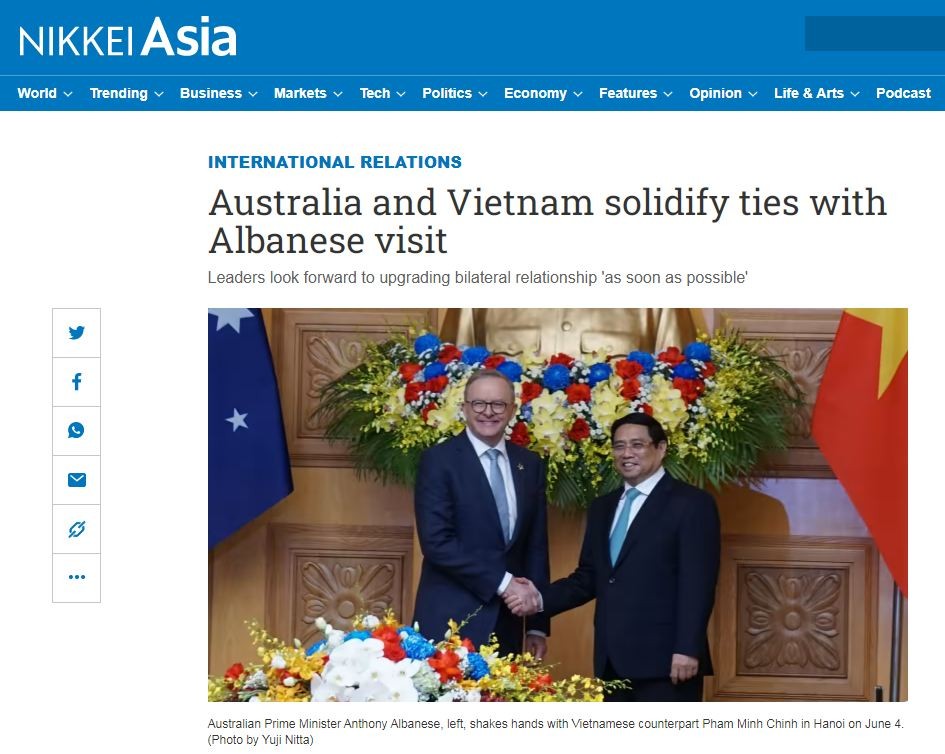 Nikkei run an article Australia and Vietnam solidify ties with Albanese visit