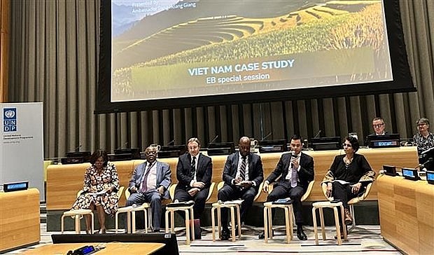 Ambassador Dang Hoang Giang (second from right), Permanent Representative of Vietnam to the UN, speaks at the dialogue. (Photo: VNA)