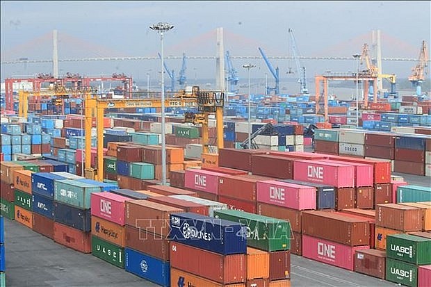Containers of goods for import and export at Hai Phong Port. (Photo: VNA)