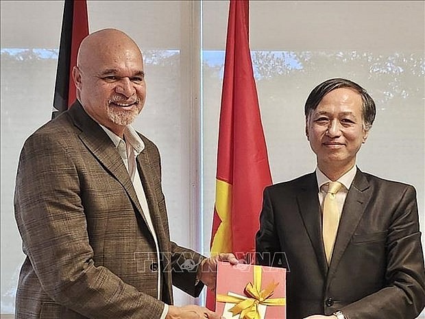 Vietnamese Ambassador to Papua New Guinea Nguyen Tat Thanh (R) meets with Papua New Guinea's Acting Prime Minister John Rosso. (Photo: VNA)