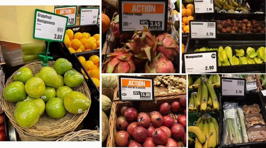 Some of Vietnamese farm products available for sales at supermarkets in Switzerland. (Photo: SVBG)