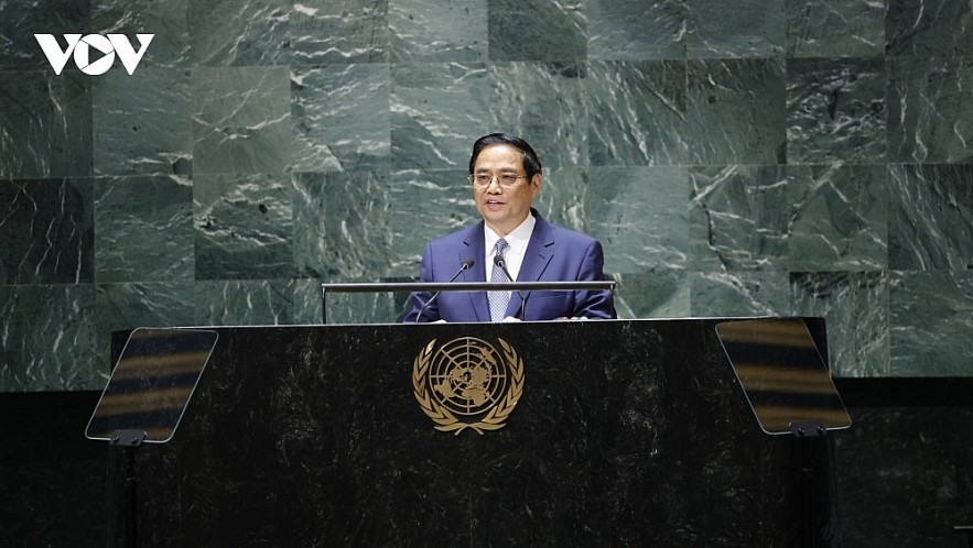 Vietnamese Prime Minister Pham Minh Chinh addresses the general debate of the 78th session of the UN General Assembly in New York on September 22,
