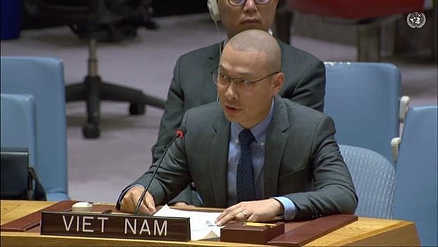 Minister Counsellor and deputy head of the Permanent Delegation of Vietnam to the UN Nguyen Hoang Nguyen speaks at the debate. (Photo: VNA)