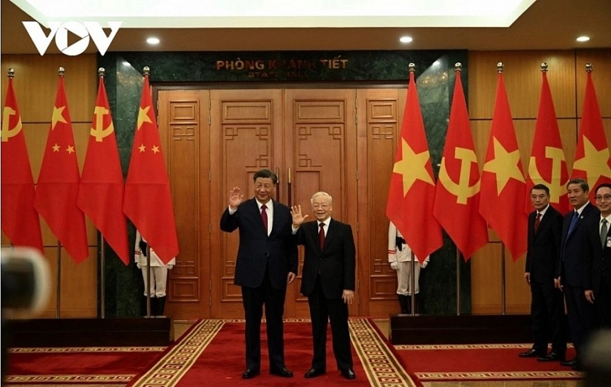 General Secretary of the Communist Party of Vietnam (CPV) Nguyen Phu Trong and General Secretary of the Communist Party of China (CPC) Central Committee and President of the People's Republic of China Xi Jinping.