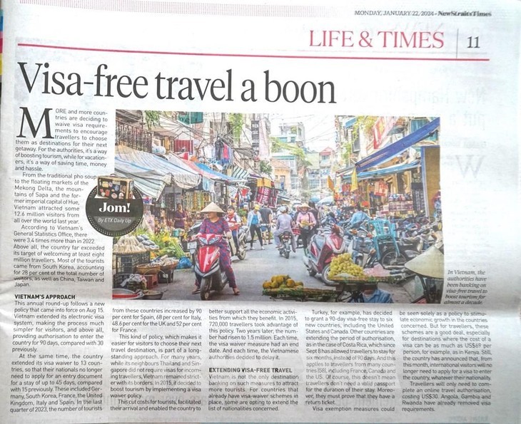 malaysian media highlights the attraction of vietnams visa free travel policy