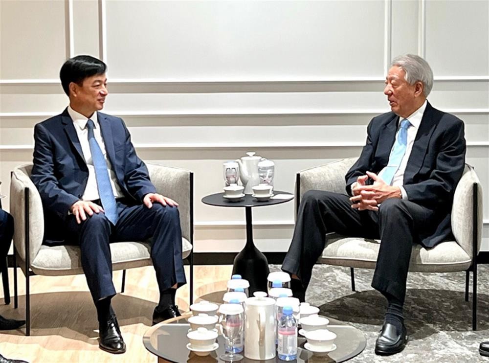 Deputy Minister Sen. Lieut. Gen. Nguyen Duy Ngoc meets Singaporean Senior Minister and Coordinating Minister for National Security Teo Chee Hean. Photo: VGP