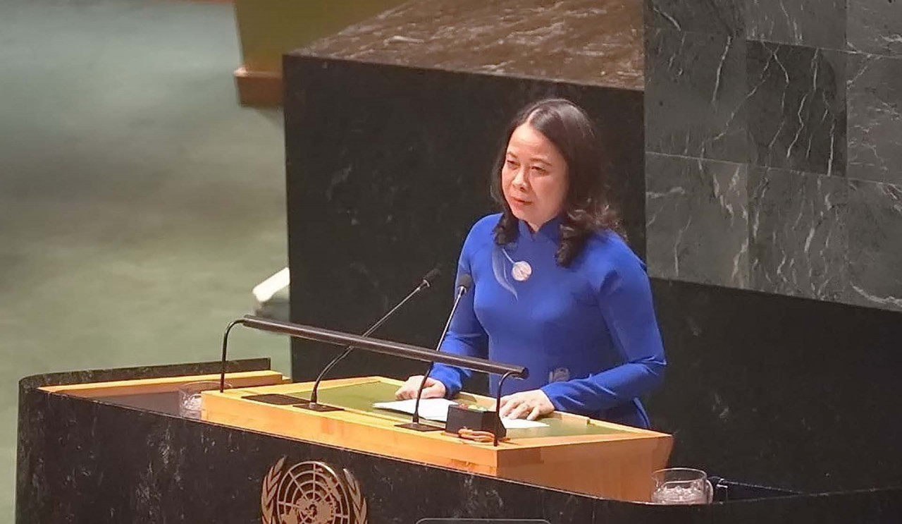 Vice State President Vo Thi Anh Xuan speaks at the 68th session of the Commission on the Status of Women in New York. Photo: VNA