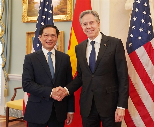 Minister of Foreign Affairs Bùi Thanh Sơn and US Secretary of State Antony Blinken chaired the first ministerial-level meeting in Washington DC on March 25. — VNA/VNS Photo Kiều Trang