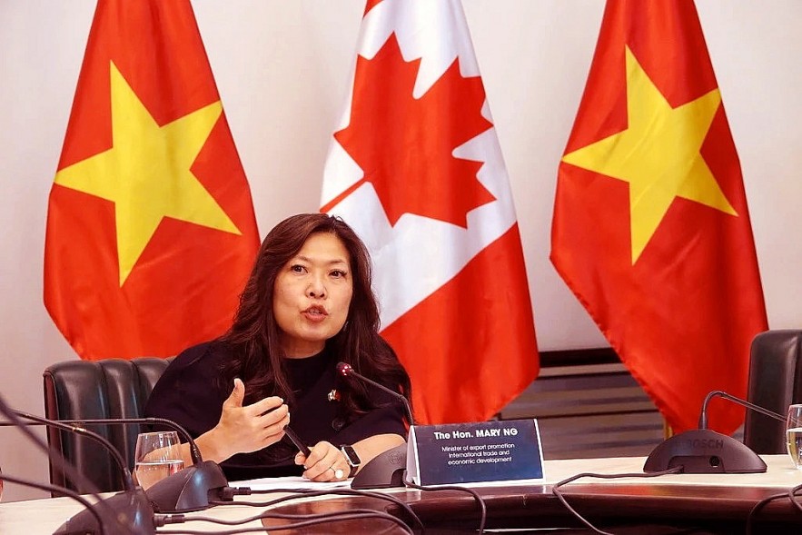 Canadian Minister of Export Promotion, International Trade and Economic Development Mary Ng at a press briefing in HCM City on March 28. (Photo: thanhnien.vn)