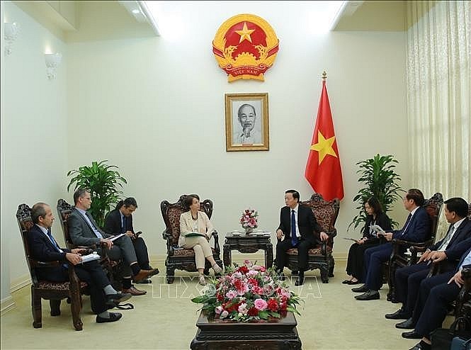 Deputy Prime Minister Tran Hong Ha receives AFD Deputy Director General Marie-Hélène Loison in Hanoi. (Photo: VNA)