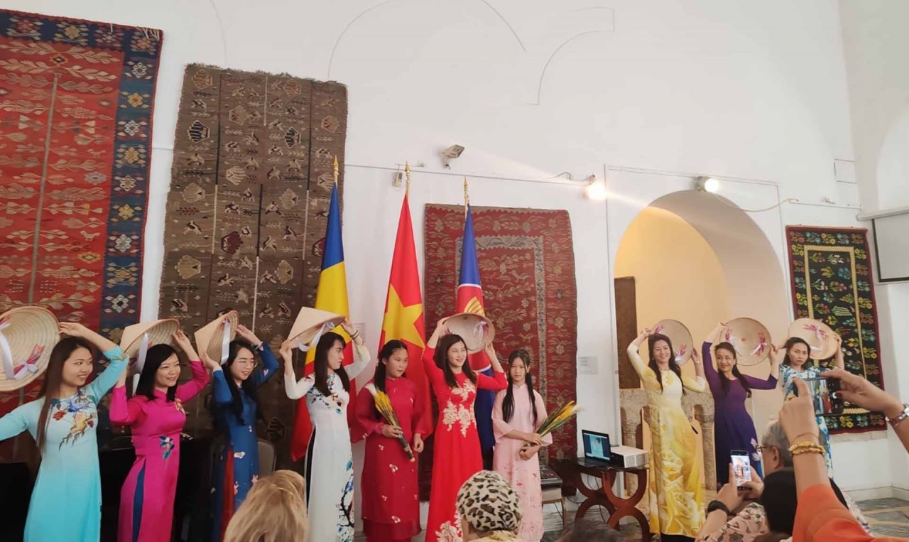 traditional ao dai performances by Vietnamese women.