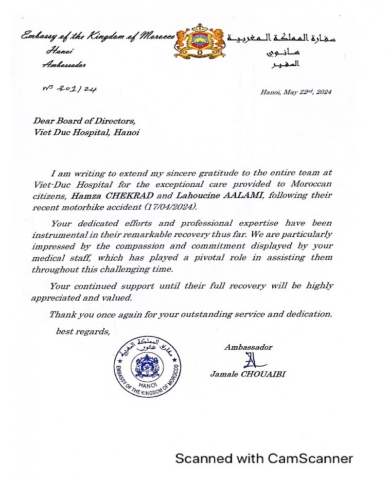 the embassy of the kingdom of morocco appreciates vietnamese doctors