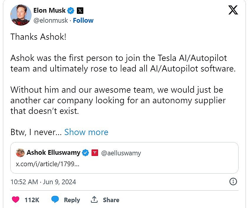 Elon Musk's Thank You Note To Indian-Origin Man Behind Tesla's AI Success