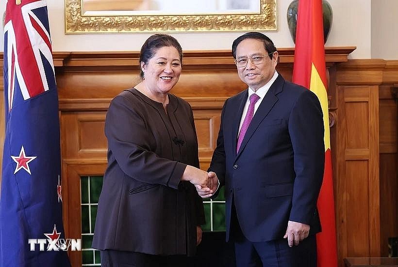 PM Pham Minh Chinh (right) meets with New Zealand Governor-General Dame Cindy Kiro on March 11, 2024 as part of his official visit to New Zealand. (Photo: VNA)