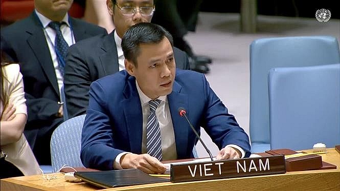 Ambassador Dang Hoang Giang, Permanent Representative of Vietnam to the UN, speaks at the UNSC debate on threats on cyberspace (Photo: VNA)