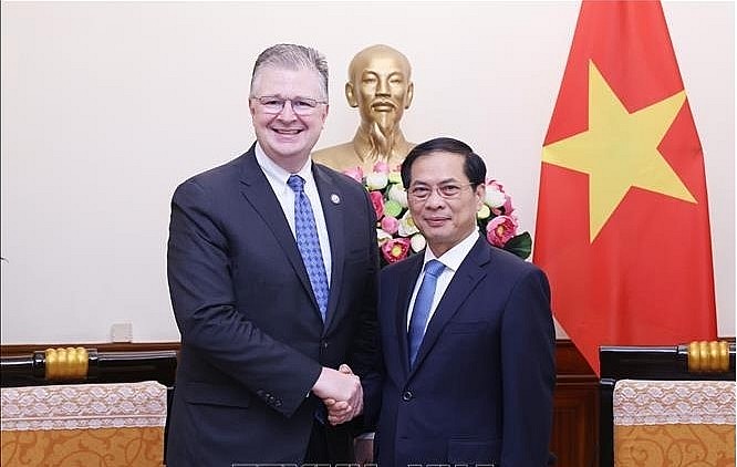 Minister of Foreign Affairs Bui Thanh Son (R) and US Assistant Secretary of State Daniel Kritenbrink.