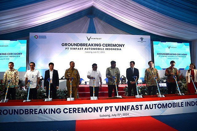 The groundbreaking ceremony for VinFast new electric vehicle assembly, Subang, West Java, Indonesia, July 15, 2024 - Photo: VOV