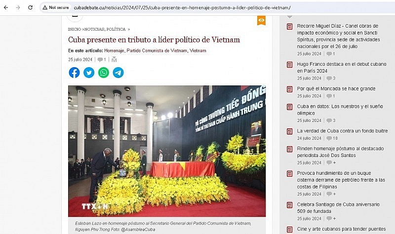 Cuban Media Pays Tribute to General Secretary Nguyen Phu Trong