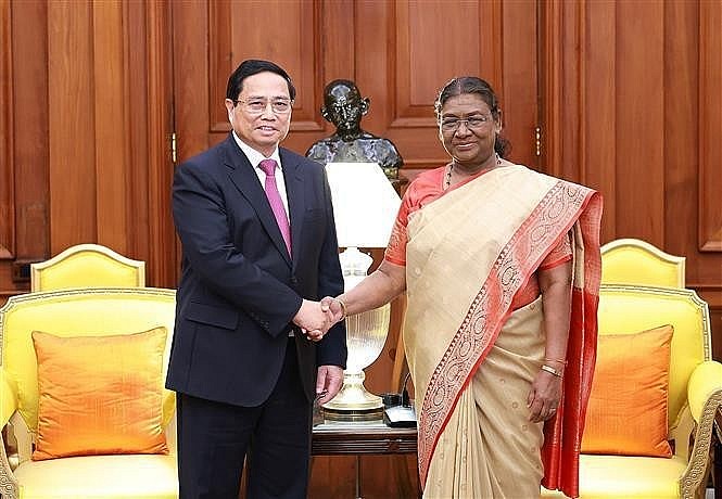 PM Pham Minh Chinh (L) and Indian President Droupadi Murmu (Photo: VNA)