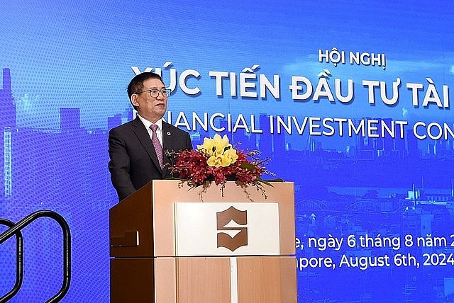 Minister of Finance Ho Duc Phoc addresses the Investment Promotion Conference themed “My Viet Nam – Your Investment Destination” in Singapore, August 6, 2024.